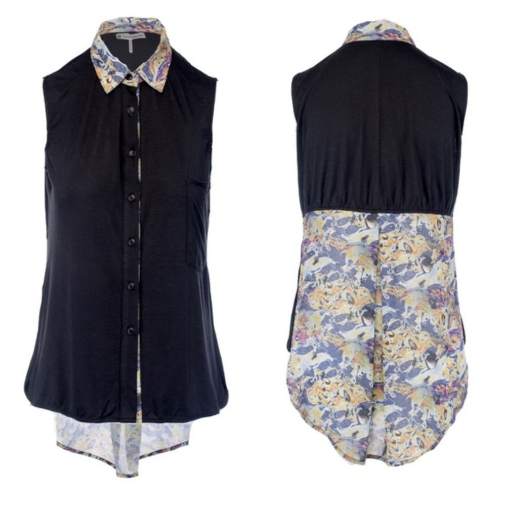 House Of Harlow Oil Print Collared Top NWT